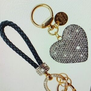 Sparkling Silver Heart Keychain with Gold Details